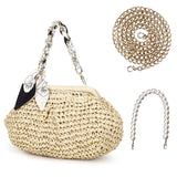 tutuebobe Summer Straw Bag Clutch Purses for Women, Beach Woven Straw Crossbody Handbags with Pearl Chain, Dumpling Wicker Purse (white)