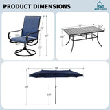 MFSTUDIO Outdoor Dining Set with 13 ft Umbrella for 6, Blue Chairs