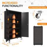 Large Metal Cabinet Two Lockable Doors Four Wheels,Four Adjustable dividers can be Used as Tool File Storage