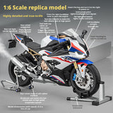 Zerbrikdxy RC Motorcycle Model for Adult, 1/6 Scale S1000RR Dynamic Motorbike Display with Ignition Sound, LED Lights & Spray Effect, Mechanical Model for Collectors Enthusiasts