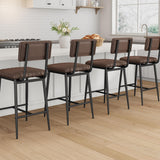 IDEALHOUSE Bar Stools Set of 6 w/Back & Footrest, Counter Height Bar Stools Set of 6 with Thick Cushion & Thickened Metal Legs, Upholstered Counter Height Bar Stools for Island, Counter Bar, Brown