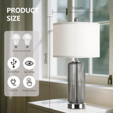 Table Lamps Set of 2 with Touch Control, 3-Way Dimmable Nightstand Lamp with Vertical Grained Glass, Grey Bedside Table Lamps, 27" Modern Glass Bedside Lamps with USB A+C Ports, Desk Lamp for Bedroom