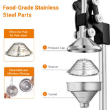 TONGCHANT Cast Iron Juicer, Heavy Duty Manual Citrus Press | Hand Press Juicer for Orange Lemon Pomegranate, High Leverage for Easy Juicing, Stainless Steel Cup, Black