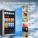 Tylza Beverage Refrigerator Cooler, 130 Cans 3.22 Cu.Ft Small Refrigerator with Low-E Glass Door, Lock, 17-Inch Beer Fridge for Drinks, Silver