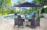PHI VILLA 5pc Patio Dining Set with Umbrella, Square Table, Rattan Chairs