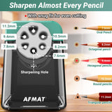 AFMAT PSX1 Heavy Duty Electric Pencil Sharpener, 6 Holes, Auto Stop Pencil Sharpeners for 6-11mm Pencils, Classroom Electric Sharpener for Artists, 7000 Sharpenings, Save Pencils