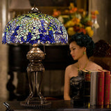 Tiffany-Style Lamp Table Peach Kapok Peony Glass Lampshade Desk(