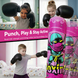 COMMOUDS 67inch Punching Bag for Kids, Inflatable Kids Boxing Set with Gloves, Fast Rebound Punching Bag for Practicing Karate, Taekwondo, MMA, Christmas/Birthday Gift for Boys Girls, Ages 6-14 (Pink)