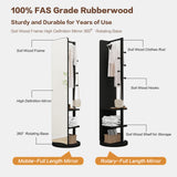 KEIKI Full Length Mirror with Cloak Rack, 66"x18" Rotatable Full Body Mirror Solid Wood Floor Mirror for Bedroom, Living Room & Dressing Room (Black)