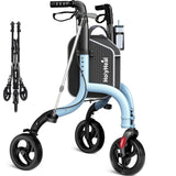 HolyHeal 3 Wheel Walkers for Seniors, Lightweight Rollator Walkers Foldable for Elderly with Cane Hold and Cup Hold, Height Adjustable Aluminum Three Wheel Rolling Walker Mobility Aid, Blue