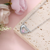 Oseew Personalized Heart Birthstone Necklace for Women 10K 14K 18K Solid Gold Engraved Name Birthstone Necklace Birthday Christmas Mother's Day Jewelry Gifts for Her