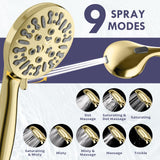 HOWUWEY Dual Shower Heads with Handheld Spray Combo, 7.5" High Pressure Rainfall Showerhead, Double Shower Heads with Handheld Spray, 9 Modes Hand Showerhead with 79" Hose (Standard, Brushed Gold)