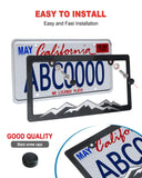 ZXFOOG Mountain License Plate Frames- Plastic Black Car Tag Holder Bracket with Screws Caps, 2 Packs 2 Hole, Silver on Black, Mountain Vinyl Sticker Included