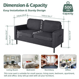 56'' Dark Grey Fabric Loveseat Small Couch with 2 USB for Living Room Sofa