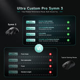 PWNAGE Ultra Custom Pro Symm 3 Wireless Gaming Mouse - Adjustable Sensor Position, Hot-Swappable Mechanical & Optical Switches, Modular Shape System, 8K Polling, 50g Ultralight - Black