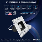 LUXRITE 3 Inch LED Recessed Trimless Spotlight with Black Interlocking Trim, Twist N' Lock, 5CCT 2700K-5000K, 15W, 1000LM, CRI90, 38°, Dimmable, IC Rated, Wet Rated, ETL, White + Black (6 Pack)