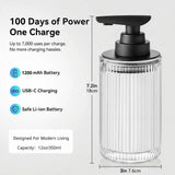 Automatic Touchless Liquid Soap Dispenser Clear Glass Rechargeable Type C with Matte Black Pump for Hand and Dish Soap 12 oz Kitchen and Bathroom Countertop