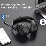 Bluetooth Headsets with Microphone & USB Dongle, 30 Hours Talk Time & 33ft Range, AI Environmental Noise Cancelling Mic EKSA