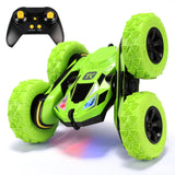 Threeking Remote Control Car 4WD 360° Flip Stunt Double Sided Driving Durable RC Cars with Breathing Soft Lights, Green, Unique Toys Gifts for Boys Girls Ages 6-12