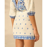 Talakeno Womens Summer Floral Wrap Short Skirt Tie Side High Waist A Line Beach Vacation Boho Mini Skirt (Light Blue, XL)