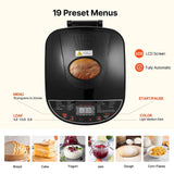 Bread Maker, 19-in-1 2LB Dough Machine, Nonstick Ceramic Pan Automatic Breadmaker with Gluten Free Setting, Automatic Compact Dough Machine Nonstick,Digital,3 Loaf Sizes, 2 Crust Colors, Black
