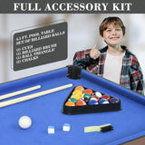 4.5Ft Pool Table, Wooden Billiard Tables for Kids, Portable Pool Game Tables 16 Balls, 2 Cue Sticks, 2 Chalks and Brush for Family, Party (Blue)