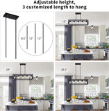 Espird Farmhouse Dining Room Light Fixture - 5 Light Matte Black Rectangle Light Fixture with Adjustable Height & Thickened Metal Dining Table Fixture Chandeliers for Dining Room&Kitchen Island