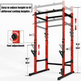 Bongkim Power Rack, Rack Cage for Weight Training, Adjustable Squat Stand Rack for Home Gym Equipment, Lifting Cage with 660lb Capacity (Red)