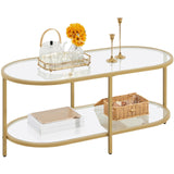 Yaheetech 42" Oval Glass Coffee Table for Living Room, 2-Tier Center Table with Storage Shelf for Small Space, Office