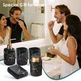 Black and Gold Bathroom Accessories Set, Marble Bathroom Accessories 5 Pieces Ceramic Modern Bathroom Accessories Set with Bathroom Soap and Toothbrush Holder Set, Soap Dispenser, Mouthwash Cups