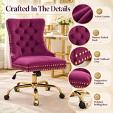 Purple Velvet Vanity Chair with Wheels, Armless Home Office Desk Chairs