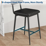 IDEALHOUSE Bar Stools Set of 6 w/Back & Footrest, Counter Height Bar Stools Set of 6 with Thick Cushion & Thickened Metal Legs, Upholstered Counter Height Bar Stools for Island, Counter Bar, Black