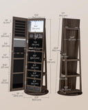 SONGMICS 6 LEDs Lockable Mirror Jewelry Cabinet, 360° Swivel Jewelry Organizer Armoire Standing, Frameless Full-Length Mirror, 3 Storage Shelves, Ash Brown Surface, Black Lining UJJC007K02