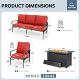 MFSTUDIO 4 Piece Metal Patio Furniture Set with Fire Pit Table, Red