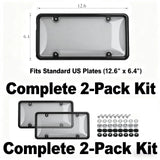 2-Pack License Plate Cover Frames Protector Combo, Clear Plate Frame Anti-Scratch Anti-Glare for Car Truck SUV, Includes All Mounting Hardware (Grey)