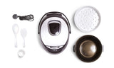 Rice Cooker with Ceramic Bowl and Advanced Fuzzy Logic (8 Cup, 1.5 Litre) | (Black and Silver) Yum Asia