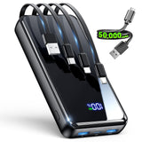 Portable Charger,50000mAh Power Bank Built-in Cable, 22.5W PD USB C In & Out Fast Charging, External Battery Pack with 6 Output & 2 Input, Travel Phone Charger for iPhone 17/16/15/14/13/12(Black)