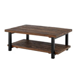 Alaterre Furniture Pomona Living Room 48 Inch Rectangular Solid Wood Coffee Table with Storage Shelf & Metal Legs – Rustic Industrial Farmhouse Large Living Room Table (Rustic Brown)