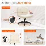 Chair with Wheels, Armless Cross Legged Office Desk Chair, Wide Comfy Vanity Rolling Swivel Orange Factory
