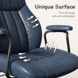Blue Leather Office Desk Chair with Wheels and Arms, Height Adjustable