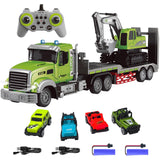 Fistone RC Semi-Trailer Truck & Excavator Toy Set, 1:12 Scale with Sound and Lights, 2.4Ghz Remote Control Flatbed Truck and Excavator Toys for Boys 6-12 Years Old