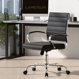 Office Chair Mid Back Desk Chair PU Leather Ribbed Executive Swivel Computer Chair with Wheels