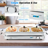ARLIME Triple Buffet Server Food Warmer, 450W Stainless Steel Electric Warming Tray, Adjustable Temperature, Transparent Lids w/Spoon Slot, 8 QT Chafing Dish Set for Parties, Banquets, Catering