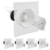 LUXRITE 2 Inch Trimless LED Recessed Lighting, 12W, 1000LM, 5CCT 2700K-5000K, 38° Beam Angle, Dimmable, Push-n-Lock Spotlight, CRI 90, Damp & IC Rated, Plaster Downlight, ETL (4 Count (Pack of 1))