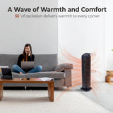 Comfort Zone 30-Inch Oscillating Tower Space Heater with Remote Control – 1500W High Velocity Ceramic Heater for Large Rooms, Digital Thermostat, 12H Timer & ECO Mode, Tip-Over & Overheat Protection