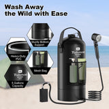 Tadomoe Portable Camping Shower with Battery Powered Pump, 5 Gal/20L Solar Heated Camp Shower Bag, 3-Mode Shower Head & Travel Case for Outdoor Camping, Beach Rinse & Dogs (Black)