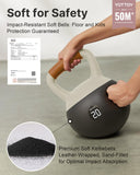 YOTTOY Soft Kettlebell with Leather Handle – Anti-Slip Sweat-Absorbing Grip, Home Gym Kettlebell Weights for Strength Training (White, 15 LB)