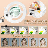 HITTI 10X Magnifier Esthetician Light, 2200 Lumens, Stepless Dimmable, 5 Wheel Rolling Base, LED Lighted Mag Lamp for Lash & Facials, Tattoo, Nail, Crafts, Sewing- White