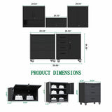 Metal Garage Storage Cabinets System, 5-Pcs Workshop Tool Cabinet Set,Black