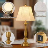 AIDENOEY 28.5" Traditional Table Lamp Set of 2, Rustic Farmhouse Table Lamps for Living Room Bedroom, Bedside Desk Lamps Vintage Nightstand Lamps with Silk Fabric Shades，Antique Gold Table Lamp